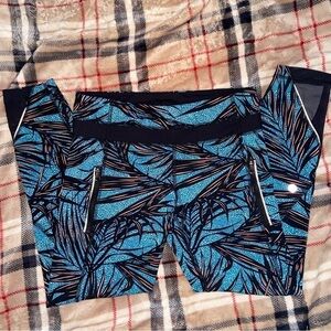 lululemon Wonder Under Crop Leggings Palm Leaf Print Teal Black Coral